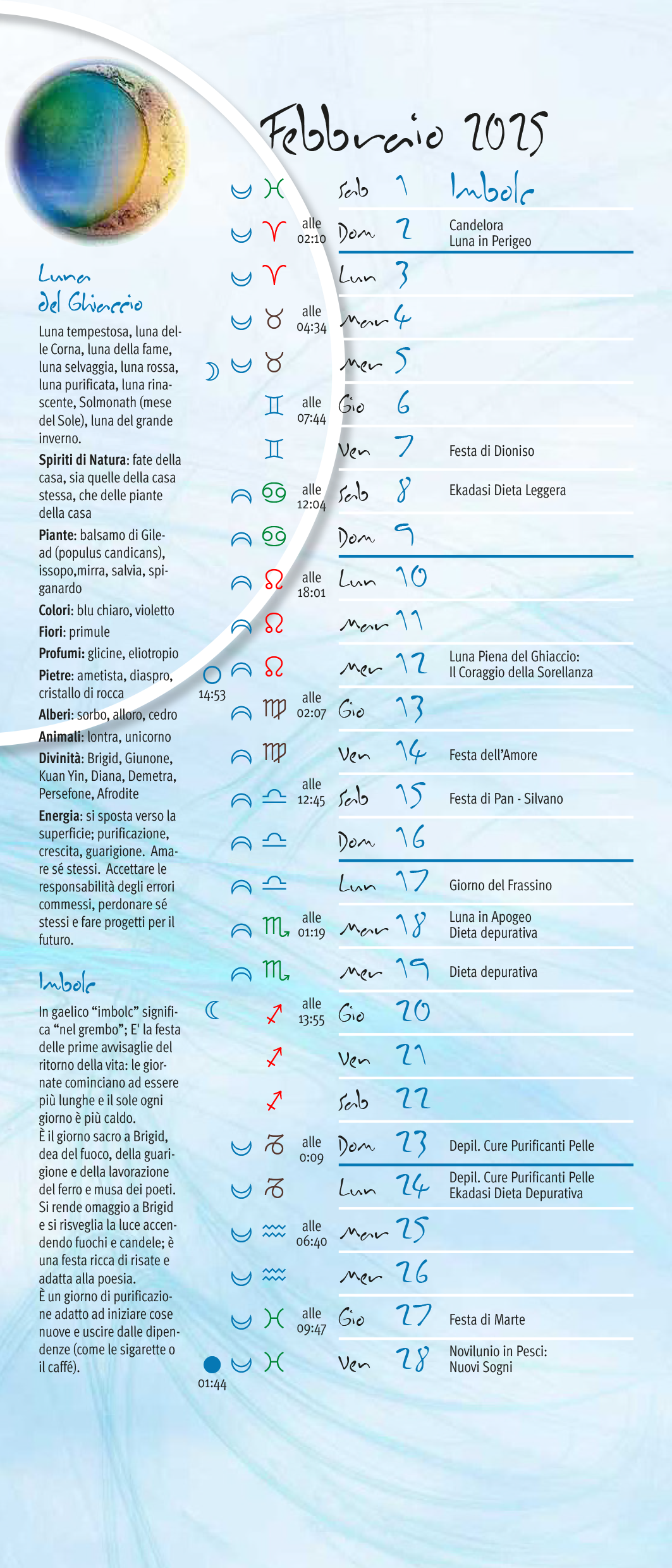 Calendario lunare febbraio 2025