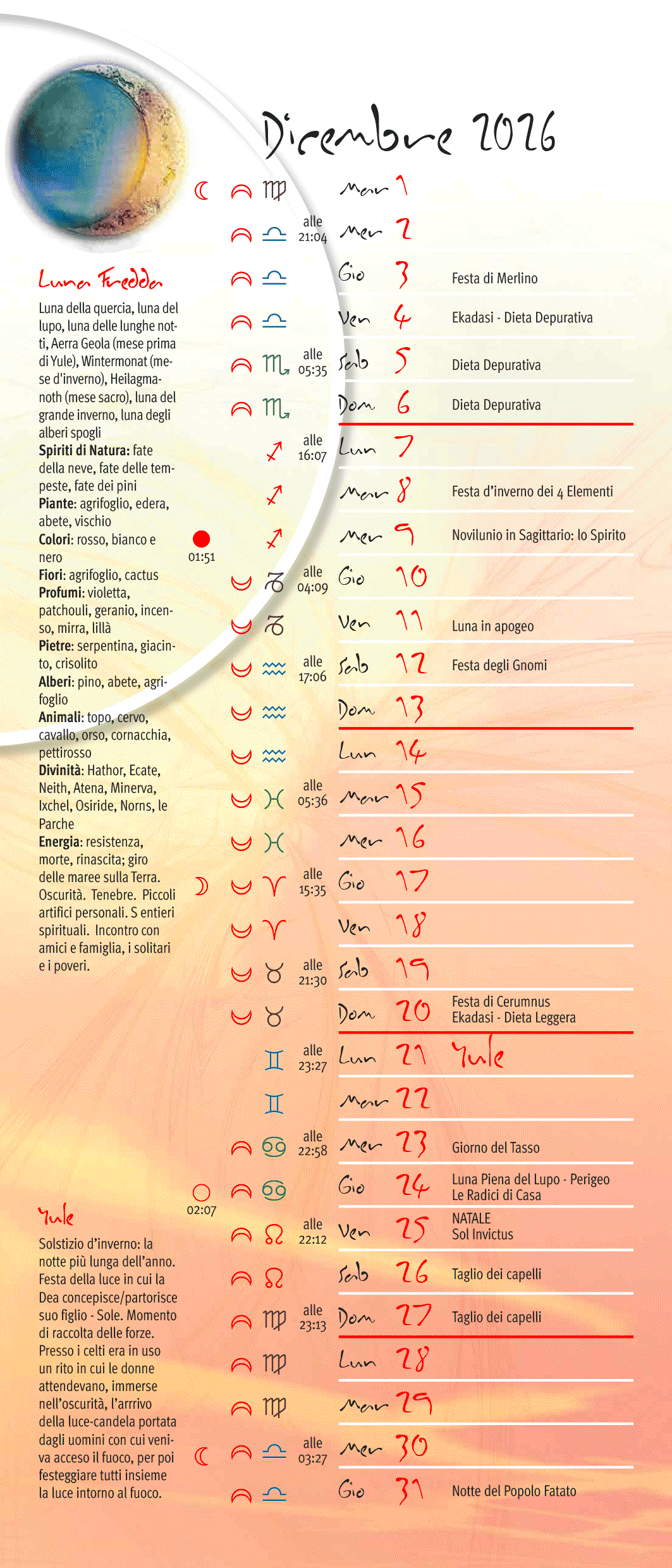 Calendario lunare dicembre 2026