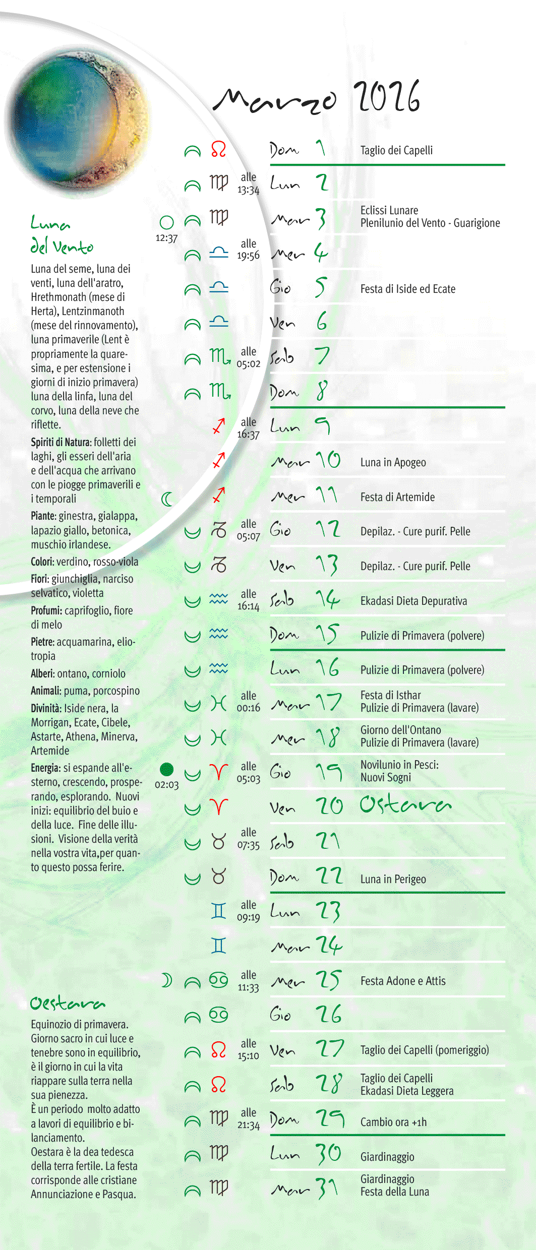 Calendario lunare marzo 2026
